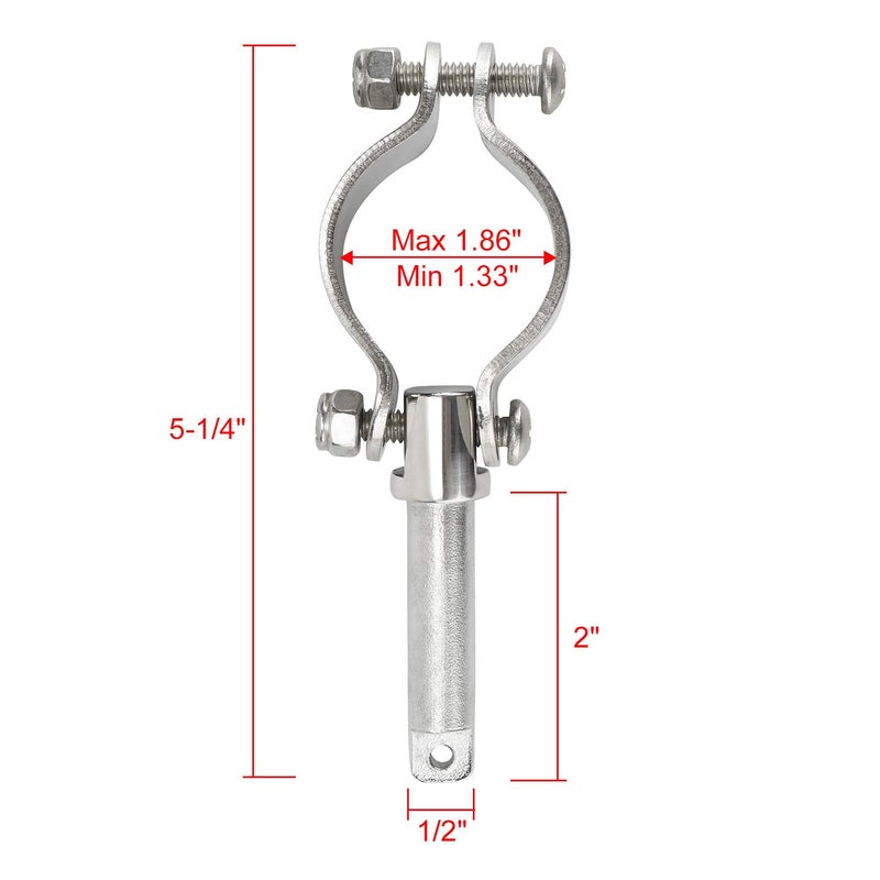 NovelBee 2 Pack of 316 Stainless Steel Clamp on Oarlocks or Rowlocks,1-5/8" Tube ;5.3" Length - Image 2
